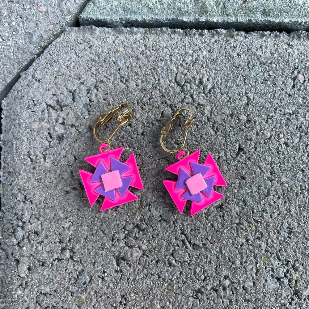 Vintage, Hot and Pastel Pink Geometric Cross Earrings